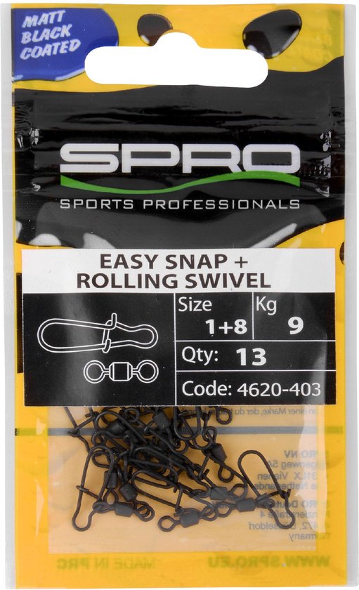 Spro Matt Black Easy Snap + swivel - 32 mm - maat 3 + 5 van Spro