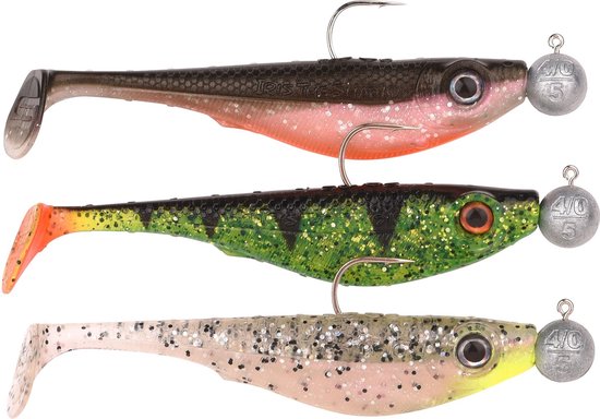 Spro Shad to Go 10cm 5gr Haak 4/0 (3 pcs) UV Perch - Olive - Salt & Pepper van Merkloos
