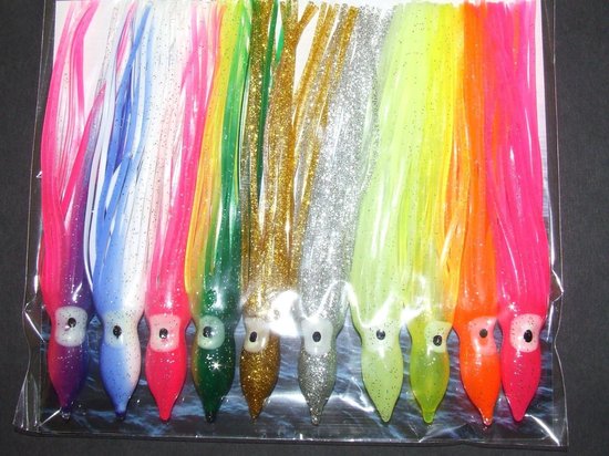 Squid Lures - Kunstaas Zacht Plastic - Vissen Op Zee - Lumo Ogen - 12CM - Geassorteerde Kleuren