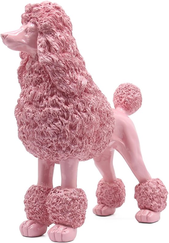 Staande roze poedel sculptuur decor, decoratief hond standbeeld, dier ornament voor tuin huis, hars 25 cm