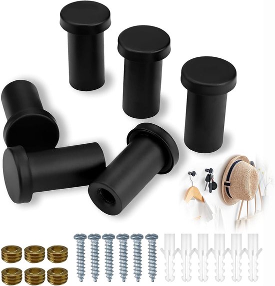 Stainless Steel Bathrobe Hooks 6 Pieces Round Wall Hooks Matte Black Hooks for Bathroom Wall Hooks Clothes Hooks with - ShopVlot