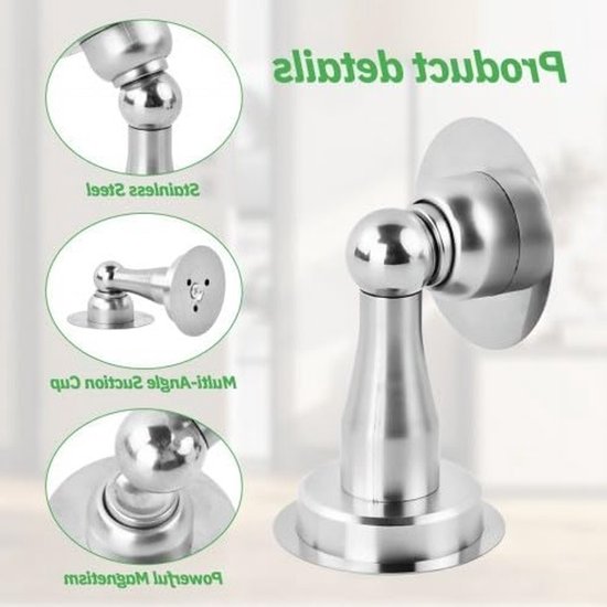 Stainless Steel Magnetische Deurstopper - Zelfklevend, Sterke Magneten, Eenvoudige Installatie zonder Boren, Inclusief Dubbelzijdige Tape en Schroeven, Zwart