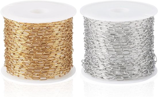 Stainless Steel Paperclip Kettingen in 2 Kleuren voor Sieraden Maken, 10M Ovalen Schakelkettingen, 5.5x2.2x0.5mm
