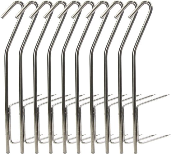 Stainless Steel Smoking Hooks - Fish Hooks for Barbecue Smokers - Dubbele Punten Zoutbestendig - 10 Stuks - Voor Vis en Vlees Zilver van TROMSO