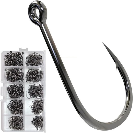Stainless Steel Zoutwater Vissen Haken - 500 Stuks Extra Sterke Haak met Lange Schacht, Maat 2#-12# voor Professioneel Vissen van Merkloos
