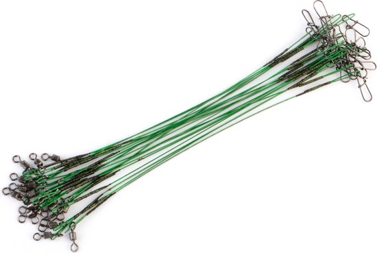 Stalen onderlijn - 10 stuks - 25cm lang - 14kg - 0,5mm - GROEN - Roofvissen van Spro