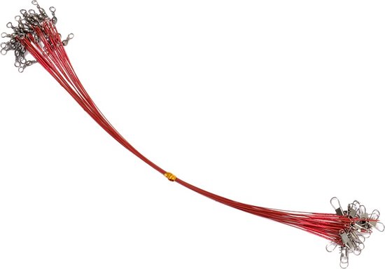 Stalen onderlijn - 10 stuks - 25cm lang - 14kg - 0,5mm - ROOD - Roofvissen van Stash