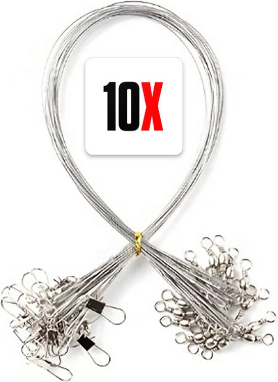 Stalen onderlijn - 10 stuks - 25cm lang - 14kg - 0,5mm - Zilver - Roofvissen van Aveta.