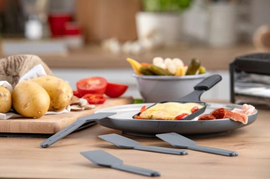 Statement spatel voor raclette, 4-delige set, schraper met ergonomische greep en duimopening, raclett-schuiver in praktische 4 stuks bundel, ca. 15,5 x 4 x 1 cm, grijs