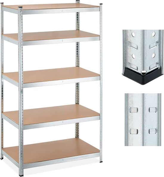 stellingkast, 5 planken, HBD 180x100x60 cm, draagvermogen 1250 kg, kelder, garage, metaal, stellingrek, zilver