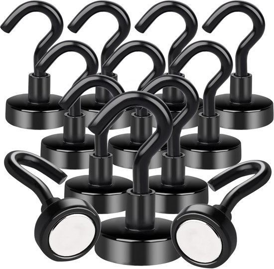 Sterke Neodymium Magnetische Haakjes - Set van 12 Zwarte Magnetische Haken voor Keuken en Camping - Ideaal voor Ophangen en Organiseren 16mm van Merkloos