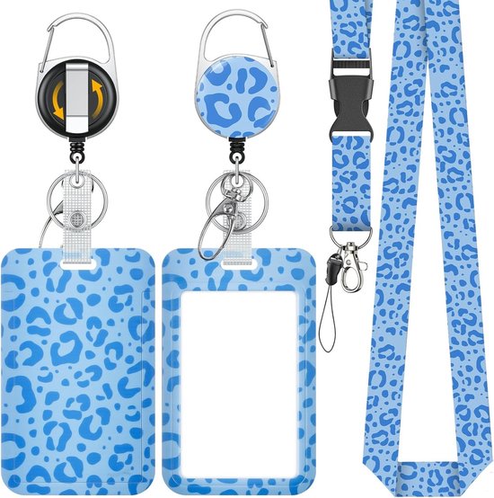 Stijlvolle Badgehouder met Blauwe Luipaardprint, Retractable Badge Reel en Afneembare Lanyard - Ideaal voor Werk, Onderwijs en Evenementen van Merkloos