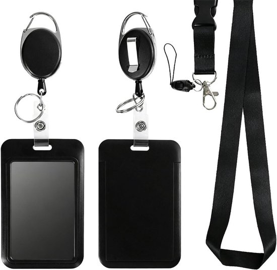 Stijlvolle Badgehouder met Retractable Reel, Zwart Plastic Lanyard voor Kantoor, Onderwijs en Evenementen