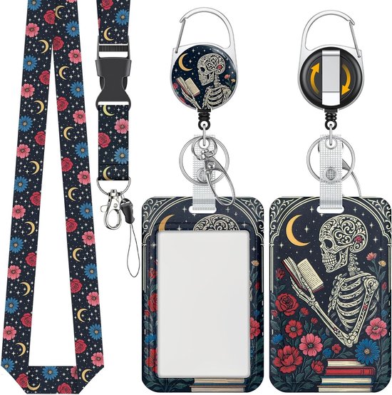 Stijlvolle Badgehouder met Skeleton Patroon, Retractable Reel en Verstelbare Lanyard voor Werk en Onderwijs