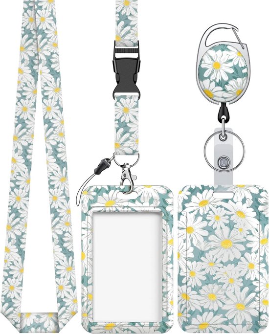 Stijlvolle Badgehouder met Witte Bloemenprint en Retractable Reel voor Vrouwen, Onderwijzers en Studenten
