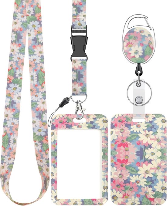 Stijlvolle Bloemige Badgehouder met Retractable Reel, Carabiner Clip en Afneembare Lanyard voor Dames, Onderwijs en Evenementen van Merkloos