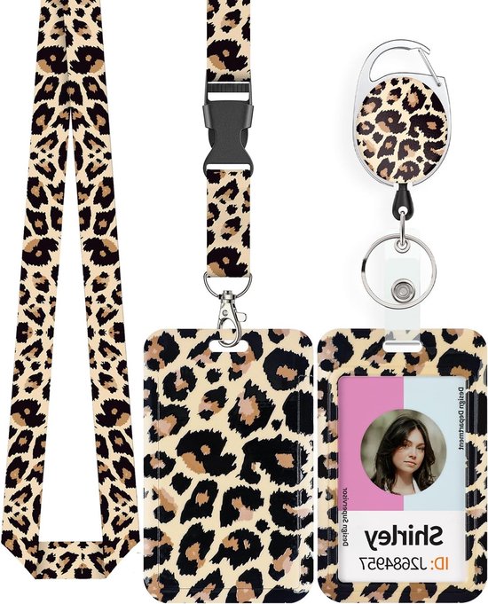 Stijlvolle ID Badge Houder met Luipaardprint, Retractable Badge Reel en Afneembare Lanyard voor Kantoor en Onderwijs van Merkloos