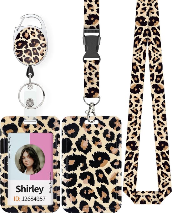Stijlvolle ID Badge Houder met Luipaardprint, Retractable Badge Reel en Afneembare Lanyard voor Kantoor en Onderwijs