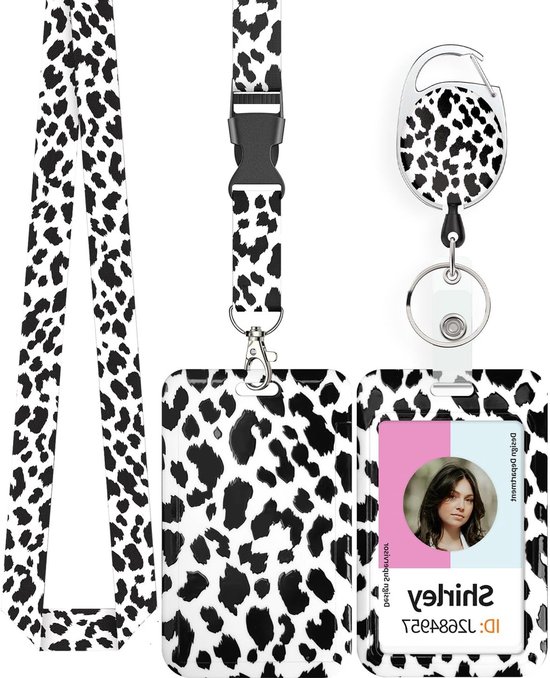 Stijlvolle ID-badgehouder met sneeuwluipaardprint, retractable badge reel en afneembare lanyard voor kantoormedewerkers en docenten van Merkloos