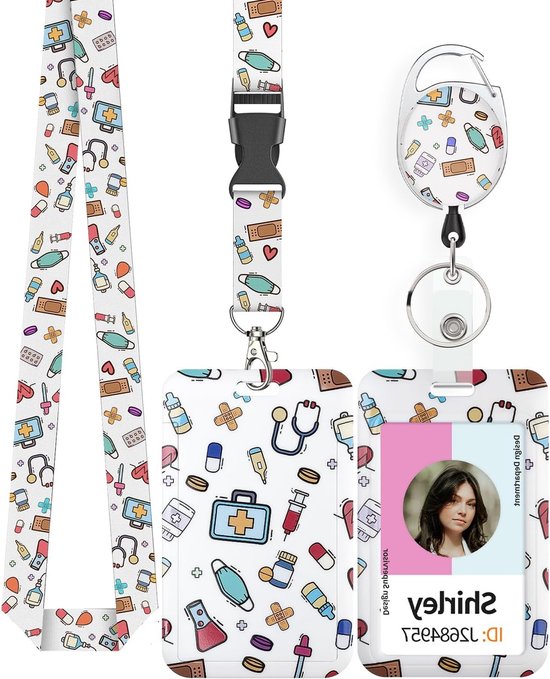 Stijlvolle ID-houder met cartoonpatroon, retractable badge reel en afneembare lanyard voor medewerkers en verpleegkundigen van Merkloos