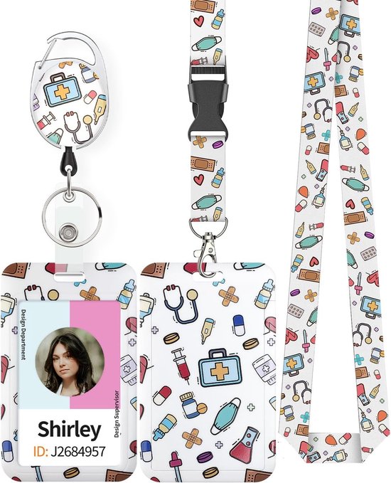 Stijlvolle ID Houder met Cartoonpatroon, Retractable Badge Reel en Afneembare Lanyard voor Werknemers en Verpleegkundigen