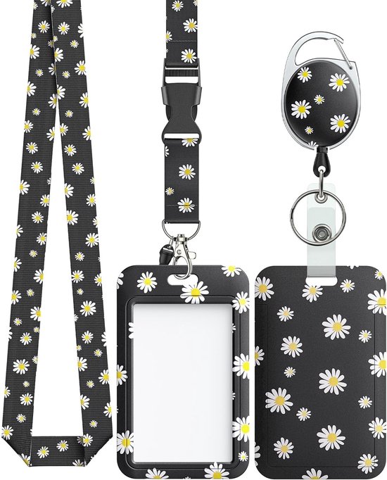 Stijlvolle ID-kaarthouder met bloemenprint, retractable badge reel, karabijnhaak en afneembare koord voor dames