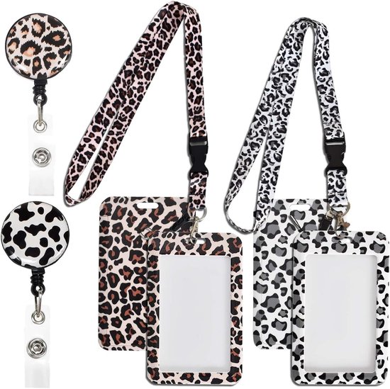 Stijlvolle Leopard ID Kaart Houder met Retractable Badge Reel en Afneembare Lanyard, Ideaal voor Werknemers, Verpleegkundigen en Studenten