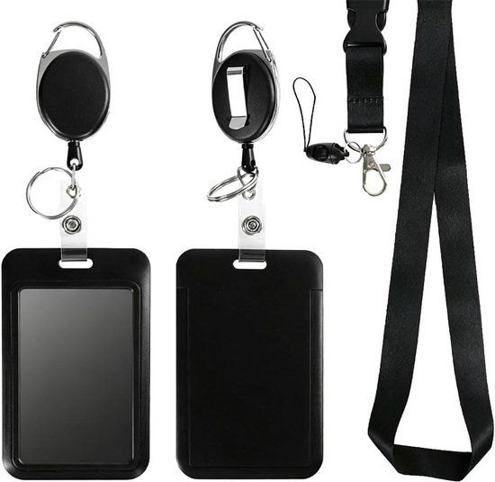 Stijlvolle Zwarte Plastic Kaart Lanyard met Retractable Badge Reel en Carabiner voor Kantoor, Onderwijs en Evenementen