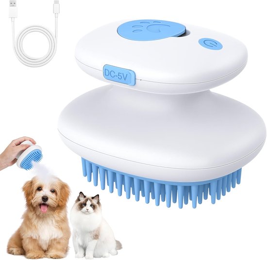 Stoomborstel voor Katten, 3-in-1 [Massage, Spray & Haarverwijdering] Cat Steamy Brush, Oplaadbaar Siliconen Kattenborstel met Stoom,Steamy Kattenborstel voor Katten & Honden (Blauw)
