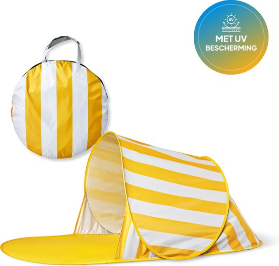 Strandtent Pop Up - Geel - Opvouwbaar - Uv bescherming - Geschikt voor 1 volwassene of 2 baby's van Deryan