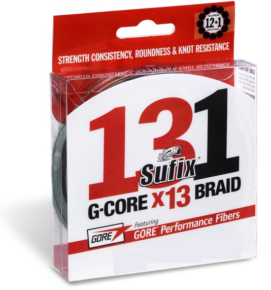 Sufix 131 G-Core X13 Braid 0.285mm / 15.88Kg / 150M Low Vis Green van Merkloos