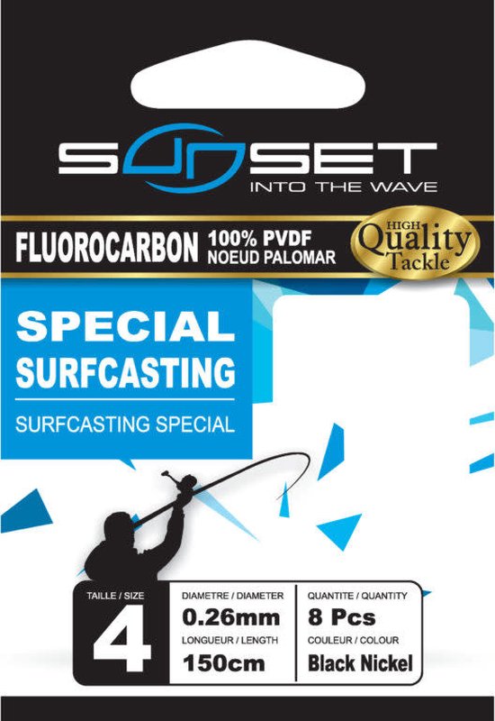 Sunset Onderlijn Fluorocarbon Surfcasting Special 150cm - Maat : Haak 4 - 0.28mm (8 pcs)