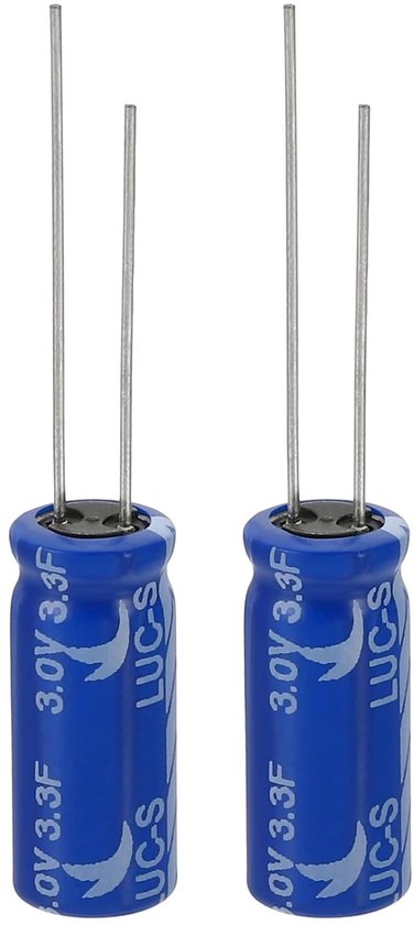 Super-aluminium condensatoren 3V 3,3F voor energieopslag en reactietijd, 2 stuks, compact formaat 0,8 x 0,8 x 1,9 cm