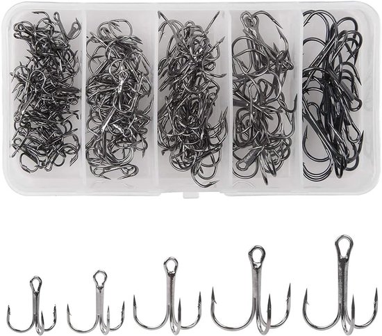 Super scherpe carbonstalen triple fishing hooks - 50 stuks voor zoet- en zoutwater vissen, maten 2/4/6/8/10# van Merkloos