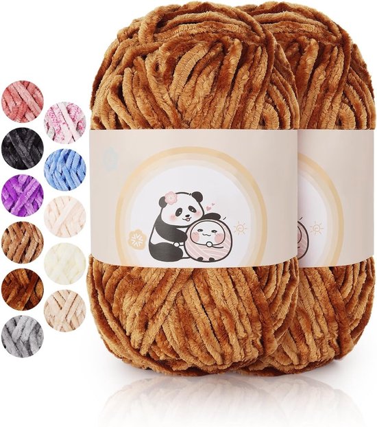 Superzachte Chenille Wol voor Haakwerk en Weven, 2 x 100 g, Khaki, Perfect voor Creatieve Projecten van Merkloos