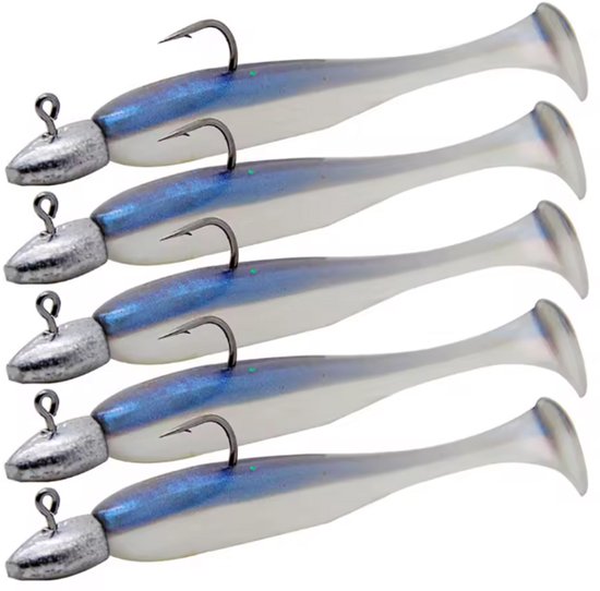 T-staart Swimbait Blauw/Parelmoer, Kunstaas 5-delig, Voor Bass & Pike, 60mm/15g