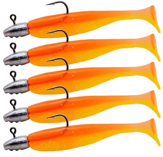 T-staart Swimbait Oranje, Kunstaas 5-delig, Voor Bass & Pike, 60mm/15g