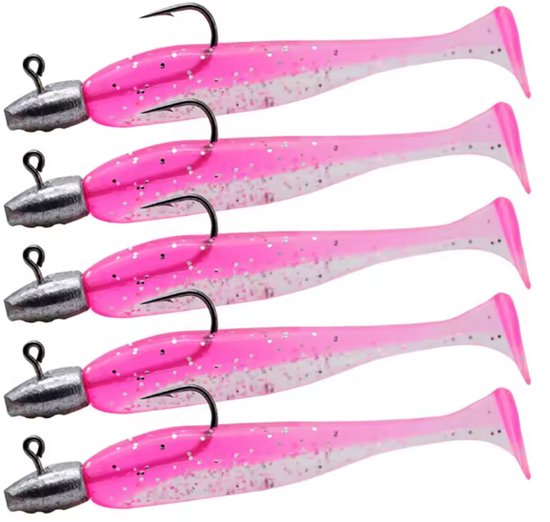 T-staart Swimbait Roze, Kunstaas 5-delig, Voor Bass & Pike, 60mm/15g