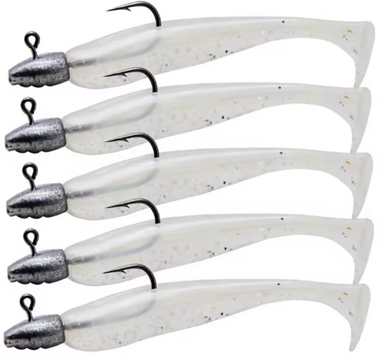 T-staart Swimbait Wit/Zilver, Kunstaas 5-delig, Voor Bass & Pike, 60mm/15g