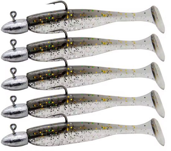 T-staart Swimbait Zwart/Wit, Kunstaas 5-delig, Voor Bass & Pike, 60mm/15g