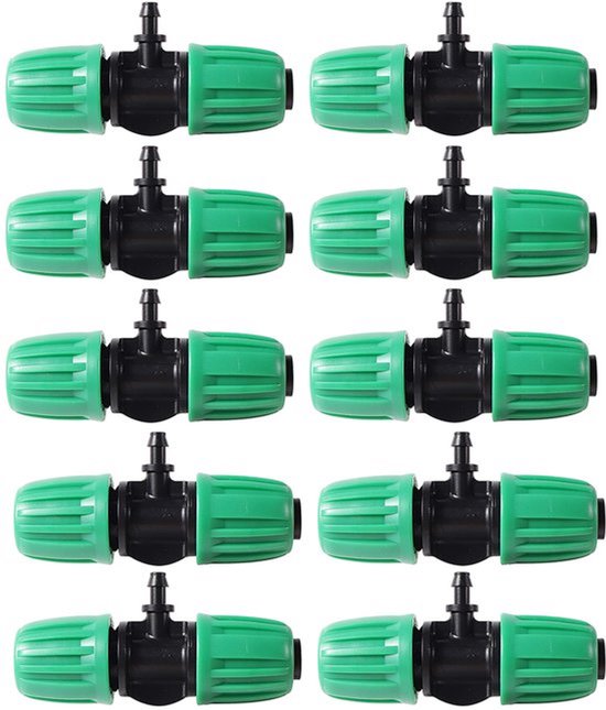 T-Stuk 10 Stuks - Hoogwaardige Kunststof - Antidrop Ontwerp - Voor Drip Hoses - Tot 45 PSI - Eenvoudige Installatie - Irrigatiefitting
