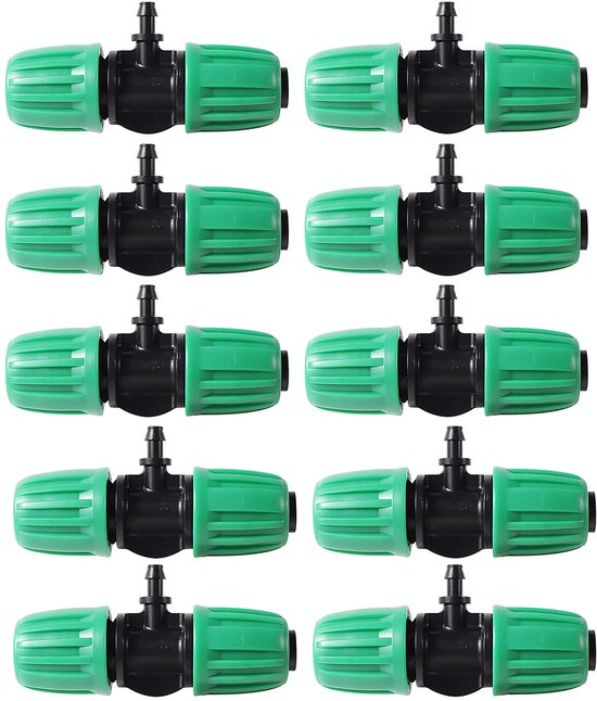 T-Stuk 10 Stuks - Hoogwaardige Kunststof - Antidrop Ontwerp - Voor Drip Hoses - Tot 45 PSI - Eenvoudige Installatie - Irrigatiefitting