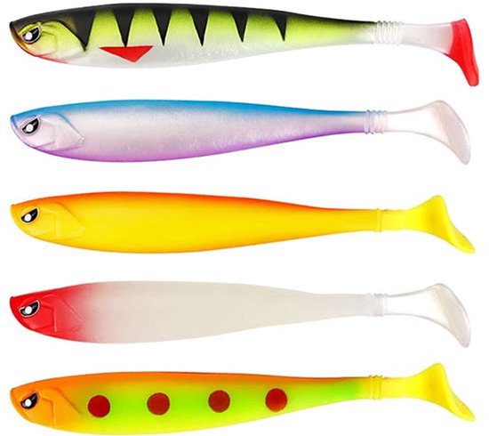 T-Tail Soft Bait 5 Kleuren - Curved Tail - Ribbed Design - Bass Fishing Lures van Merkloos