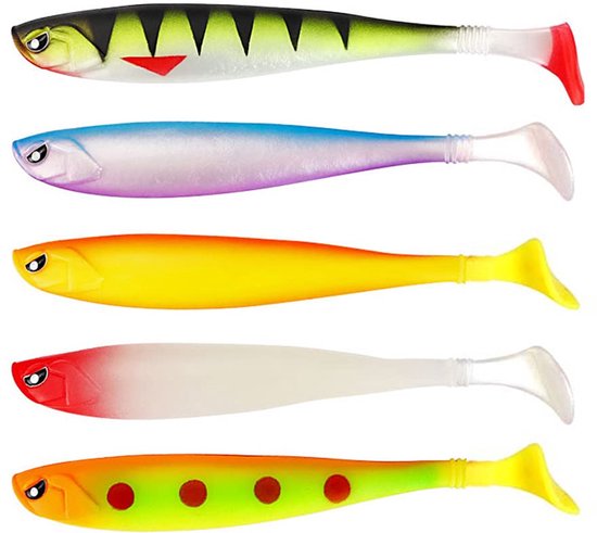 T-Tail Soft Bait 5 Kleuren - Curved Tail - Ribbed Design - Bass Fishing Lures