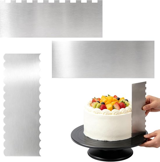 taartschraper, roestvrij staal, taartschraper, taartschraper, taartschraper, taartaccessoires voor het gladmaken van botercrème voor taarten, mousse, botercrème, taartdecoratie, 3 stuks