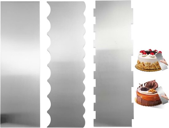 Taartspatel, 3 stuks taartschraper, gladde schraper, taartdecoratie, kam voor cake, botercrème, doe-het-zelf gereedschap, 22 x 7,8 cm