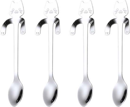 Tadipri 4 pieces stainless steel cute and delicate, cat design, coffee spoon, dessert spoon, fruit spoon, creative kitten handle, for hanging mixing spoons, mixing spoon, multifunctional