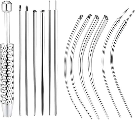 Tang, 6 rechte naalden, 6 gebogen naalden, piercinggereedschap, voor oor, neus, lip, lichaam