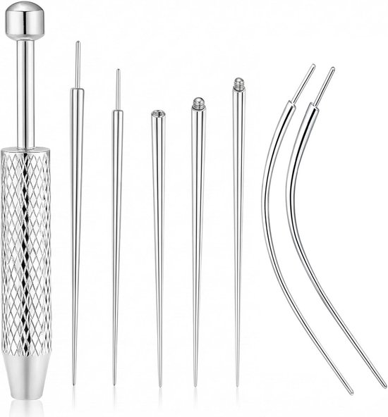 Tang, 8 stuks, inbrenghulp, conisch, van chirurgisch staal, doe-het-zelfset voor oor-, neus-, navel- en lippiercings