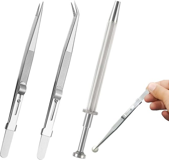 Tang, pick up tool, piercing tang prong klauw pincet kant pincet gebogen voor steen diamant sieraden kralen horloges, voor edelstenen grabber kralen horloges brillen